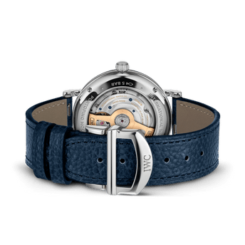 IWC Portofino Automatic Moon Phase with white dial, stainless steel case and blue calfskin strap