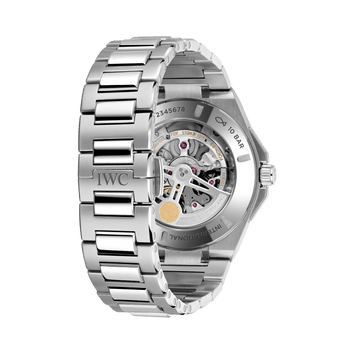Back shot image of IWC Ingenieur Perpetual Calendar 41 with stainless steel Case and stainless steel bracelet.
