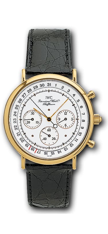IWC Portofino watch Reference 3513 with white dial and black leather strap.