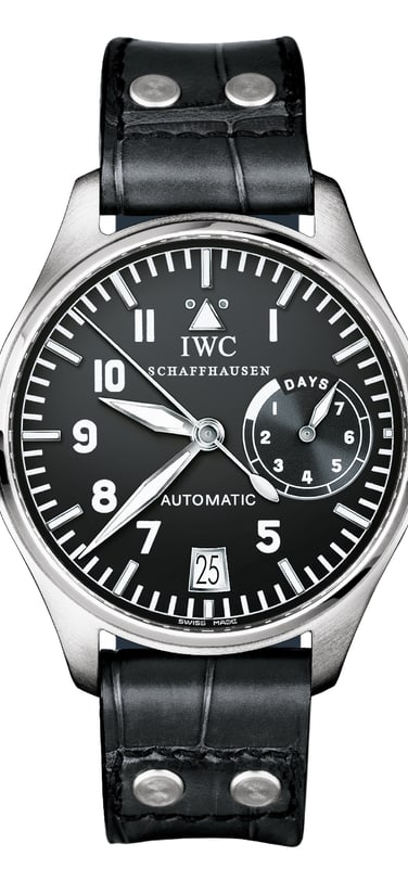 The IWC Ref. 5002 with black dial and strap, with steel case