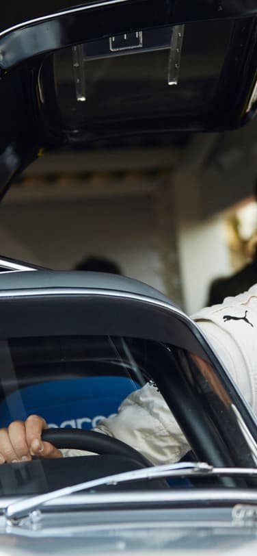 David Coulthard about to get behind the wheel of the Mercedes-Benz SL 300 Gullwing.