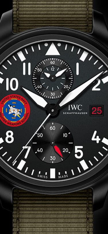 IWC Pilot’s Watch Chronograph Edition “Strike Fighter Tactics Instructor” IW389004 with black dial, ceramic case and green textile strap