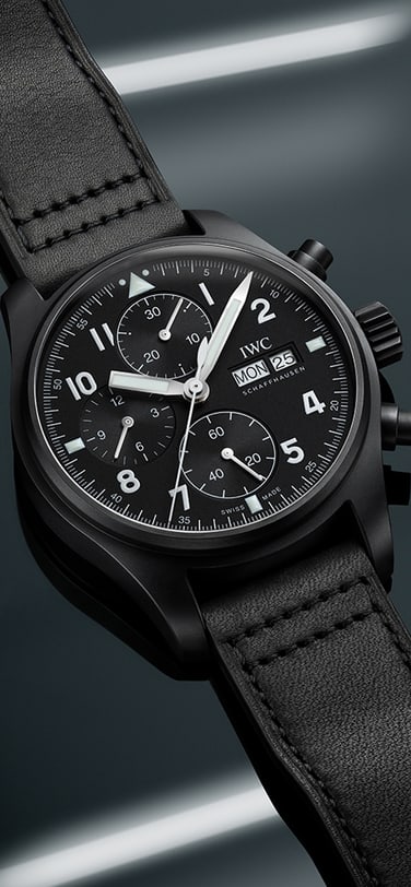 Mood image of the IWC Pilot’s Watch Chronograph Edition “Tribute to 3705” with Black Dial, Ceratanium case and strap