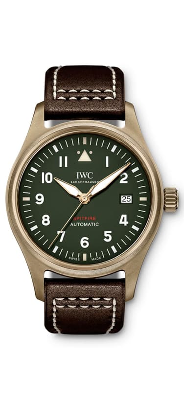 Bronze watch with green dial and leather strap