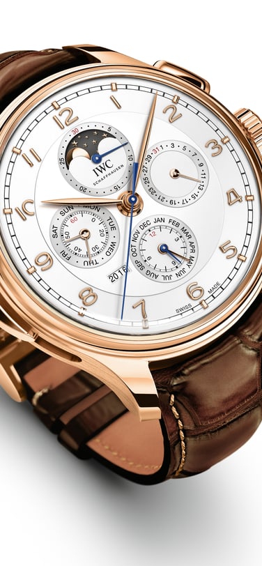 The Portugieser Grande Complication IW377602 with 5N gold case and brown leather strap