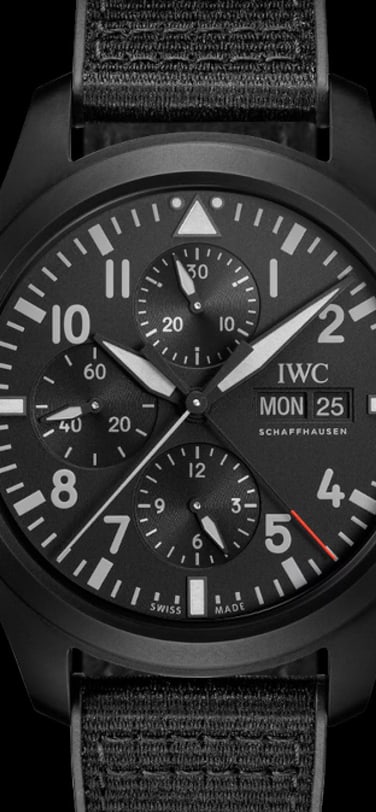 IWC IW371815 Pilot’s Watch Double Chronograph TOP GUN Ceratanium® with black dial, Ceratanium® case and black rubber strap with textile inlay