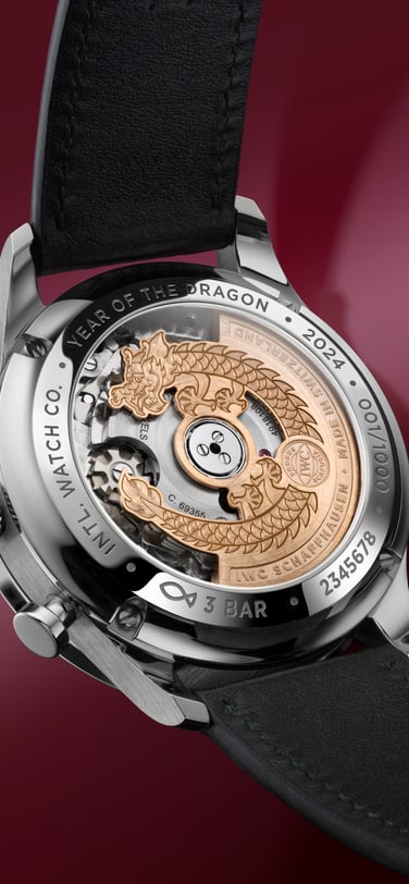 The case back ring of the Portugieser Chronograph features an engraving of “2024 YEAR OF THE DRAGON.”