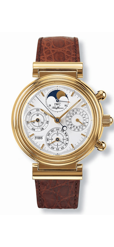 Image showing IW392101 Da Vinci Perpetual Calendar Chronograph with white dial and brown leather strap