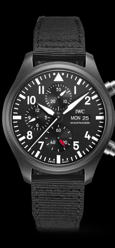 IWC IW389101 Pilot’s Watch Chronograph TOP GUN with ceramic case, black dial with luminescence and black textile strap