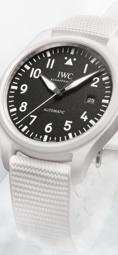 IWC Schaffhausen Pilot Watch Lake Tahoe with black dial and white ceramic case