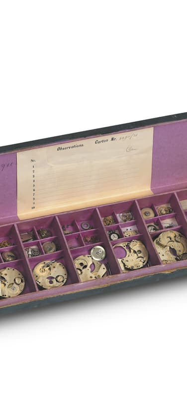 image showing movement components for the production of the Jones caliber in a box