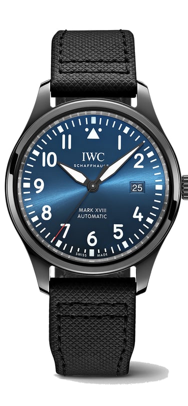 IW324703 Pilot’s Watch Mark XVIII Edition “Laureus Sport for Good Foundation&quot; with blue dial, ceramic case and black strap