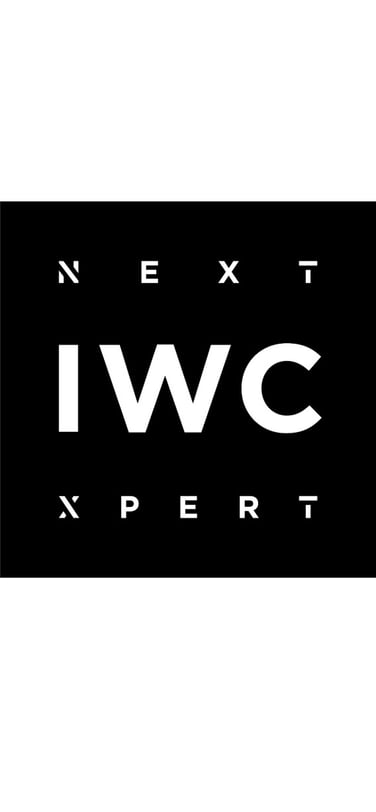 White Text on black background reading "NEXT IWC XPERT"