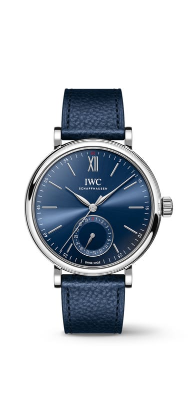 IWC Portofino Pointer Date Laureus with blue dial, stainless steel case and blue calfskin strap