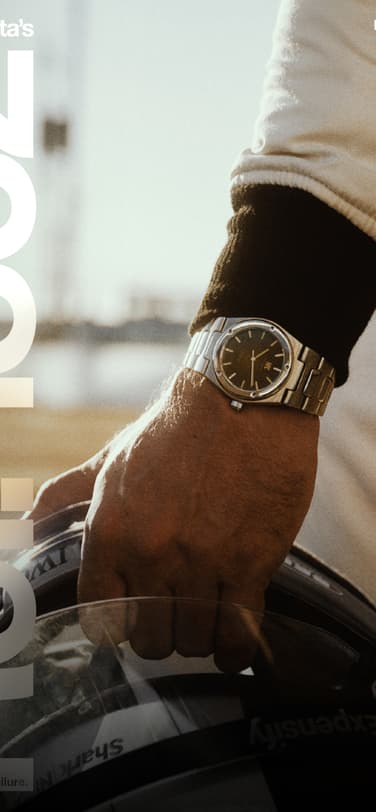 Poster of the short film about IWC´s Ingenieur SL watch with hand holding helmet and wearing the Ingenieur Automatic 40 green dial.