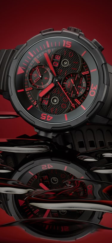 The Aquatimer Perpetual Calendar Digital Date-Month (IW379405) boasts a 49-millimeter Ceratanium® case, a black dial and black rubber strap