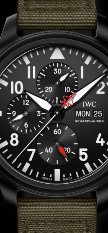 IWC IW389104 Pilot’s Watch Chronograph TOP GUN Edition “SFTI” with black dial, ceramic case and green textile strap