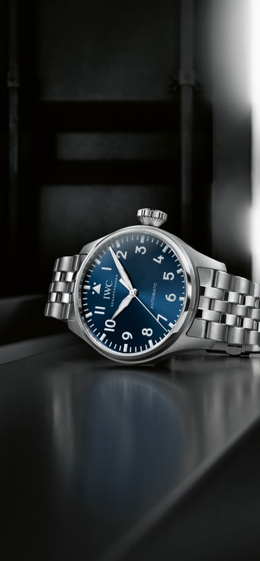 IWC watch with a blue dial and exquisite finishing in steel