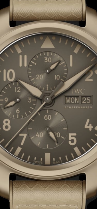 IWC IW389103 Pilot’s Watch Chronograph TOP GUN Edition “Mojave Desert” with brown dial,  ceramic case and beige rubber strap
