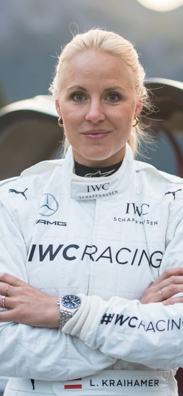 Laura Kraihamer in white racing costume