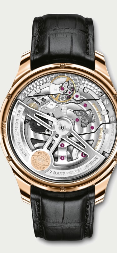 See-through sapphire-glass back cover with the beautiful new IWC-manufactured 52850 calibre