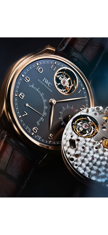 Die IW504602 Portugieser Tourbillon Mystère Rétrograde mit schwarzem Zifferblatt und Goldgehäuse