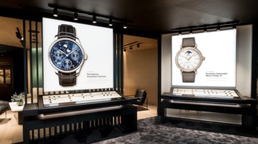 IWC Schaffhausen boutique interior showing multiple watches placed in a display