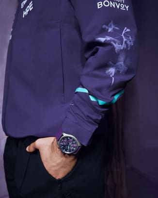 Kimi Antonelli torso shot wearing Petronas jacket and Pilot's Watch Chronograph 41 Mercedes-AMG Petronas Formula One™ Team watch.