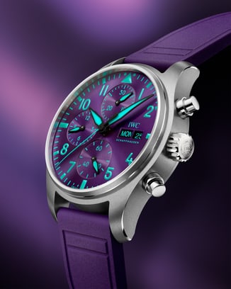 Ecomm shot of Pilot's Watch Chronograph 41 Mercedes-AMG Petronas Formula One™ Team watch with purple background