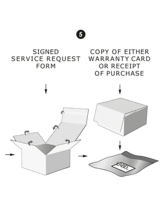 Step-by-step diagram illustrating how to place the packaged IWC watch into the shipping box and the provided envelope