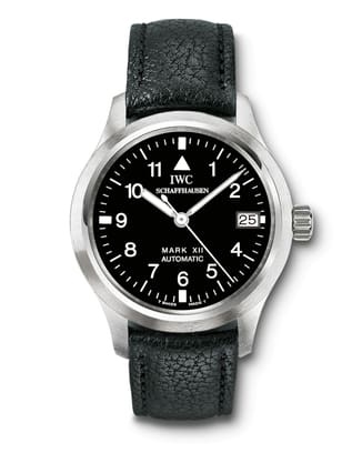 IWC Mark XII 3241 with black dial, stainless steel case and black leather strap