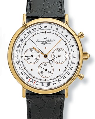 IWC 3731 Portofino Chronograph with white dial, yellow gold case and black leather strap