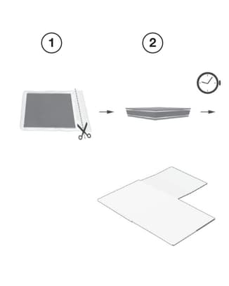 Step-by-step diagram illustrating how to cut, fold, and assemble a package from a flat sheet.