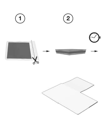 Step-by-step diagram illustrating how to cut, fold, and assemble a package from a flat sheet.