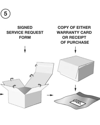 Step-by-step diagram illustrating how to place the packaged IWC watch into the shipping box and the provided envelope