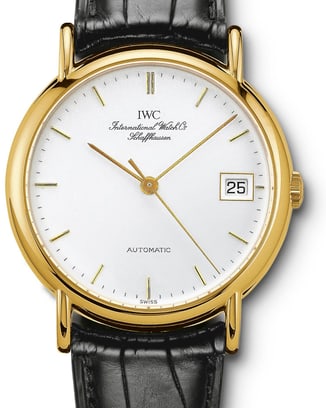 IWC IW351301 Portofino Automatic with white dial, light yellow gold case and black leather strap