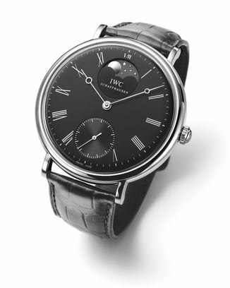 IWC IW544801 Portofino Hand-Wound Vintage Collection with grey dial, silver case and black leather strap