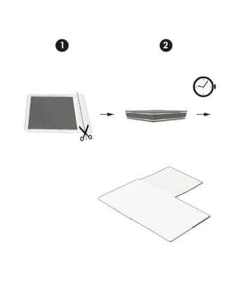 Step-by-step diagram illustrating how to cut, fold, and assemble a package from a flat sheet.