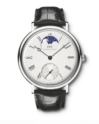 IWC IW544805 Portofino Hand-Wound Vintage Collection with white dial, silver case and black leather strap
