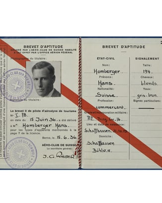Hans Ernst Homberger's pilot's license