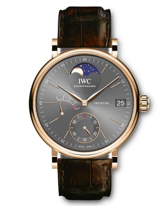 IW516403 Portofino Hand-Wound Moon Phase with grey dial, 18 ct 5N gold Case and brown leather strap
