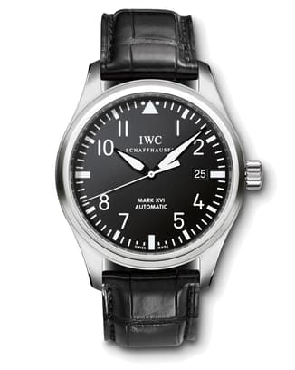 IWC IW325501 Mark XVI with black dial, stainless steel case and black leather strap