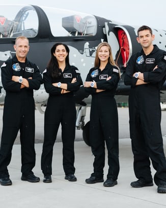 The Polaris Dawn Crew (l-r): Scott “Kidd” Poteet, Sarah Gillis, Anna Menon, and Jared Isaacman