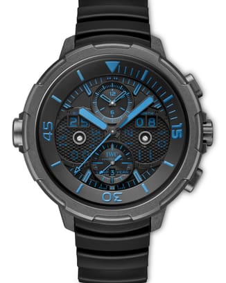 Reference IW379406 features blue elements on the dial, hands, and inner rotating bezel