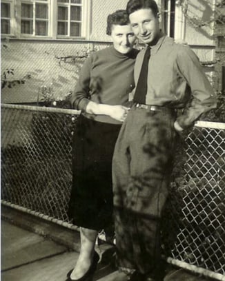 Black and white image of Kurt Klaus at a young age with his wife Martha Rüesch