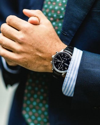 Andreas Weinas wearing Portugieser Chronograph (IW371447) with black dial and black strap