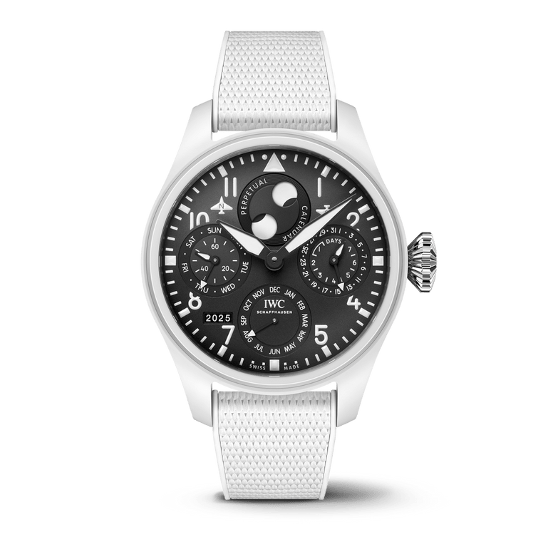 IWC Pilot's Watch lake Tahoe with black dial, white ceramic case and white rubber strap