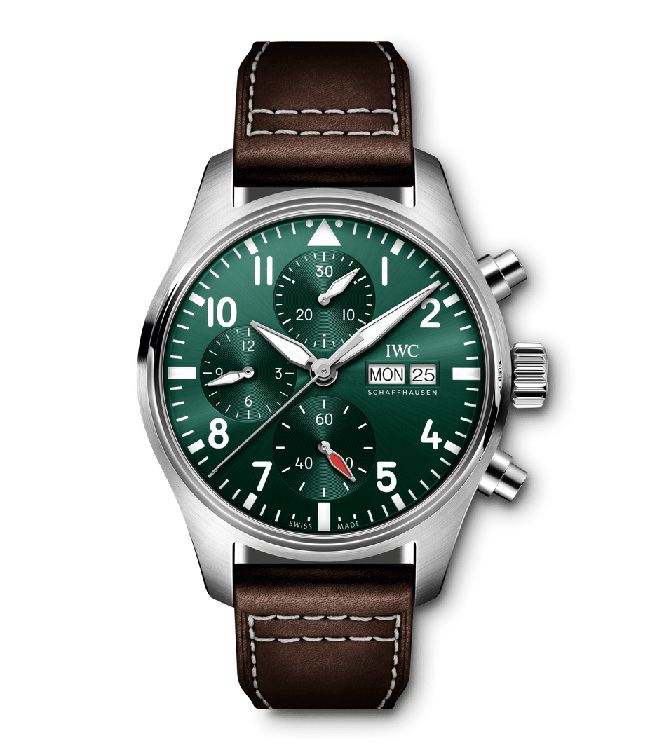 IWC Pilot's Watch Chronograph 41 Stainless Steel Green Dial Leather Strap IW388103 IWC Pilot's Watch Chronograph 41 ... Steel Green Dial Leather Strap IW388103